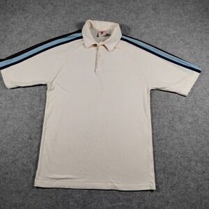 Vintage Stubbies Polo Shirt Men's Size Medium Cream Retro Shoulder Stripe